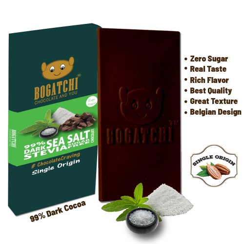 BOGATCHI Stevia Sugarfree Chocolate Bar, Sea Salt, 80g